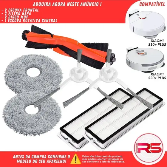 Kit Escova Central 2 Escovas 2 Filtro 2 Disco Mop Robo Aspirador Xiaomi S10+ X10+ S20+ X20+ Plus