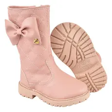 Bota para Menina Confortável Infantil Matelassê Cano Longo Laço Latera