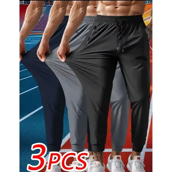 3 Peças Calças Esportivas Masculinas de Comprimento Tornozelo, Casual e Versátil, Cores Sólidas, Respiráveis