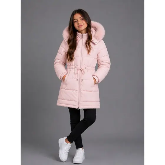Nova Jaqueta com Capuz para Meninas, Outono/Inverno, Cor Sólida, Versátil, à Prova de Vento, Quente e Espessa, com Capuz