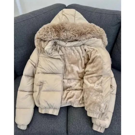 Novo Casaco puffer Feminino, Design de Cintura Curta, Gola Removível, Nova Jaqueta Quente Curta