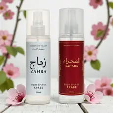 Kit Árabe Body Splash Feminino Zahra + Sahara 200ml cada Encanto e Luxuria.