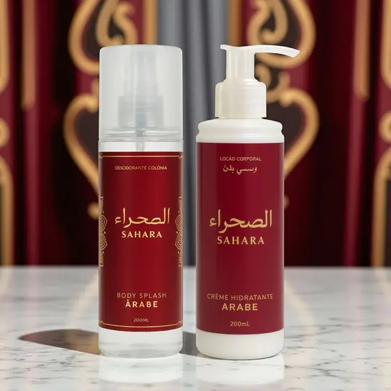 Kit Sensual Sahara Body Splash + Creme Hidratante Corporal ÁRABE 200ML Feminino.