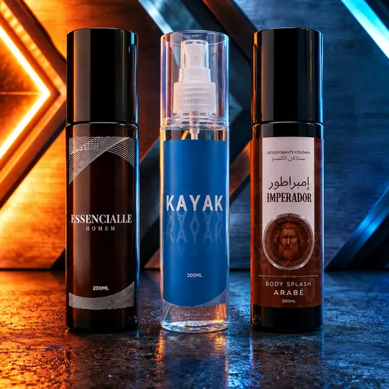 Trio Masculino Homem Cheiroso - Body Splash Essencialle, Kayak e Imperador 200ml Cada