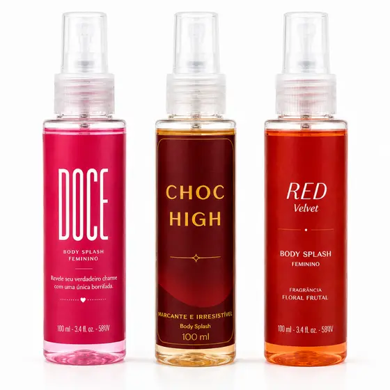 Kit 3 Perfumes Feminino | Doce, Choc High e Red Velvet 100ml Fragrâncias Sofisticadas