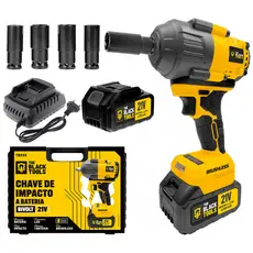 Chave De Impacto Parafusadeira Sem Fio Com 1 Bateria 21v Bivolt Com Encaixe De 1/2" The Black Tools