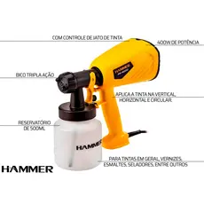 Pistola De Pintura Profissional Pulverizadora 500ml Hvlp Hammer 400w Amarelo