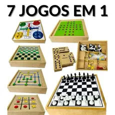 Jogo Tabuleiro 7 em 1 Xadrez Ludo Dominó Trilha Jogo da Velha Resta em Madeira Tabuleiro Educativo Jogos Tradicionais