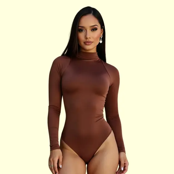 Body Feminino Manga Longa Gola Alta Inverno Justo CasuaL Suplex Luxo Elegante