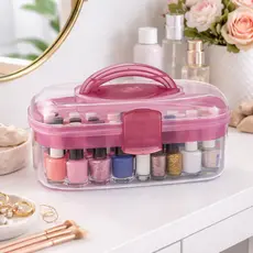 Maleta Organizadora Translúcida Plástico Com Alça 6 Divisórias Cor Rosa Monte Líbano