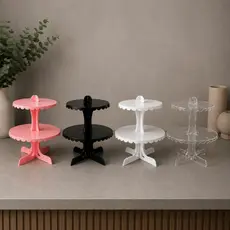 Porta Doces Duplo Suporte Cupcake Festa Mesa Decorada Luxo Resistente Branco Preto Cristal Rosa