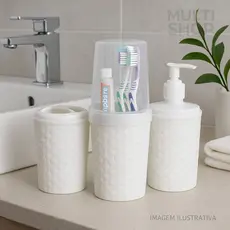 Kit De Banheiro Lavabo Porta Sabonete Líquido Rattan Escova De Dente Porta Algodão ou Cotonete