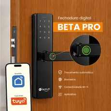 Fechadura Digital Kuanttum Beta Pro Wi-Fi Embutir Biometria Senha Tag App Tuya Google e Alexa