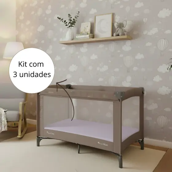 Kit 3 Lençol 100x75cm CHIQUEIRINHO de Bebê Percal 400 Fios Antialérgico Com Elástico