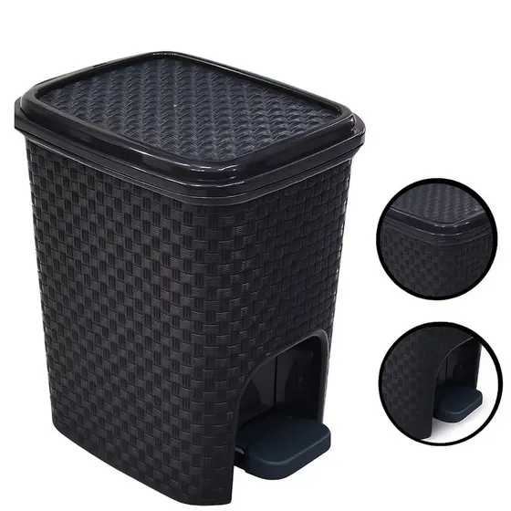 Kit até  2 Lixeira com Pedal Rattan 7 Litros Preto Arqplast – Estilo, Resistência e Praticidade.