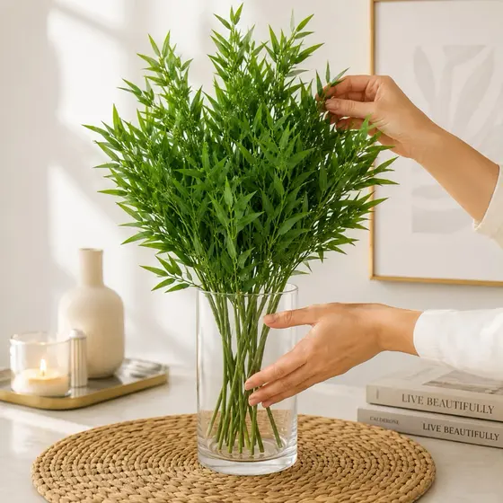 Galho de Bambu Artificial 36cm Folhagem Decorativa Realista para Sala Quarto Escritório Sem Vaso