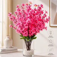 Buquê Flor Cerejeira rosa Artificial 7 Galhos Decorativa Luxo para Sala Festa e Casamento