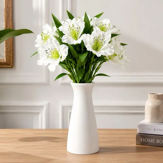 Planta Galho de Astromélia brancaArtificial com 7 flores muito Realista
