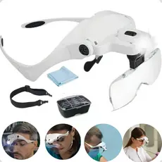 Óculos Profissional Lupa com Led Duplo 5 Lentes de Aumento Leitura Estética Cílios