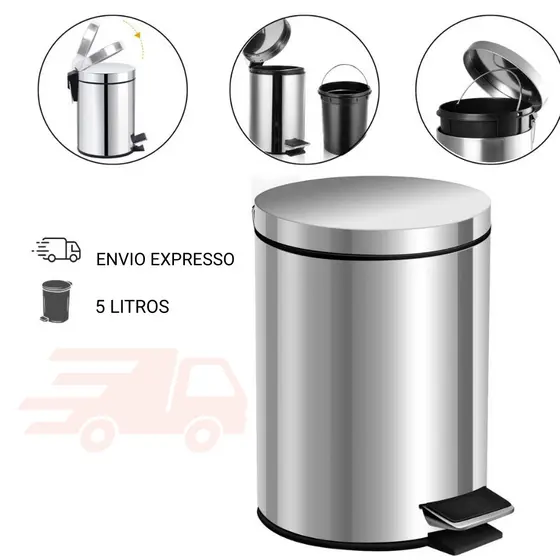 Lixeira de Aço Inox 5 Litros Ideal Para Banheiro, Cozinha e Escritório com balde removível
