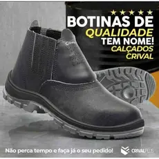 Bota Botina Bico PVC Crival de Segurança Preta Com Elástico Epi