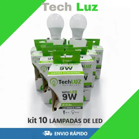 Kit 10 Lâmpadas LED 9W E27 Bivolt Branca Fria 6500K Econômica Baixo Consumo