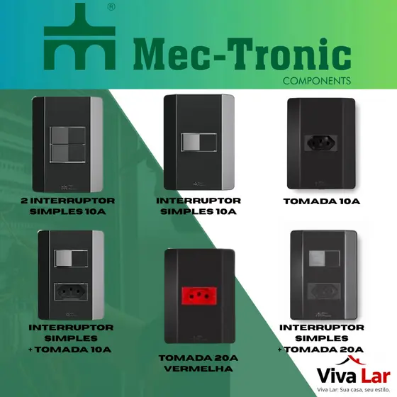 Tomada e Interruptor Simples Linha Black Mec-Tronic 10A, 20A, 4x2