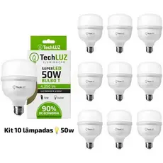 Kit Lâmpadas LED Bulbo T 50W Super Potente Luz Branca E27 Econômica TechLuz