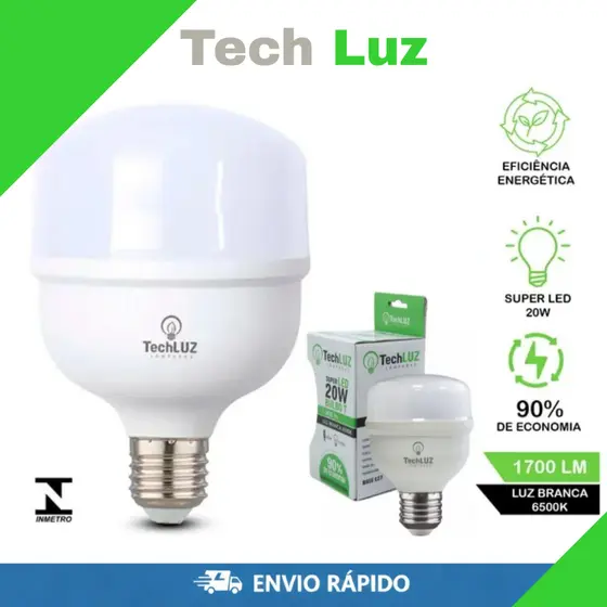 Kit com 10 Lâmpadas LED 20W Bivolt Soquete E27 Branca Fria 6500K Econômica