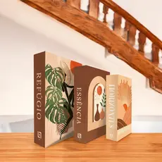 Caixa Livro Falso Decorativo Kit C/3 - Boho Terroso