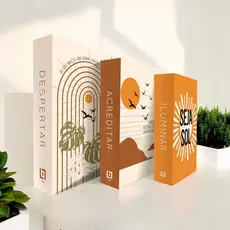 Caixa Livro Falso Decorativo - Kit 3 Porta Objetos- Boho