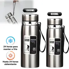 Garrafa 800ml/1000ml Inox Térmica Com Infusor Prata Dourada Marron Água Café Parede Dupla Com Alça
