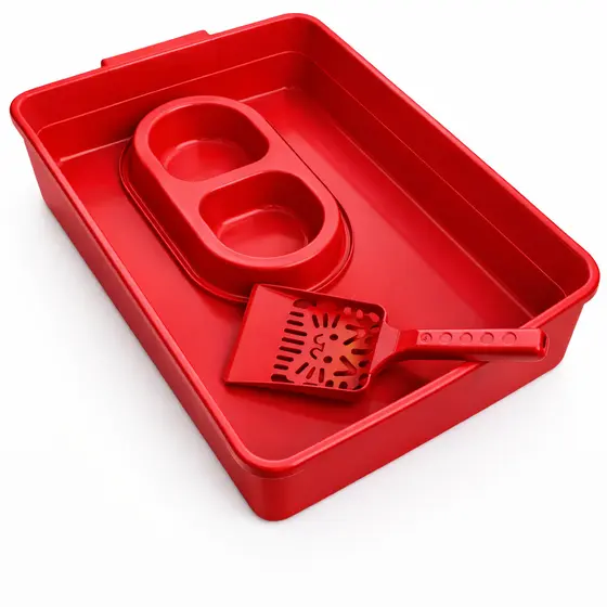 Kit Caixa de Areia para Gatos Bandeja + Comedouro + Pá Higiênica
