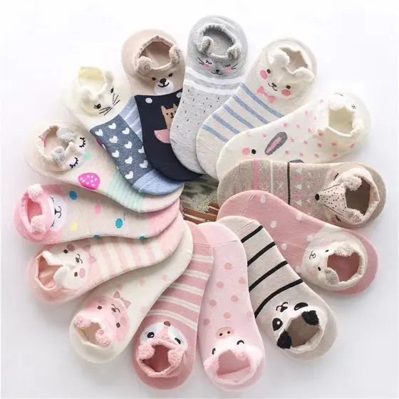 Kit Pares Meia Bichinhos Divertida Sapatilha Feminina Algodão Adulto Infantil