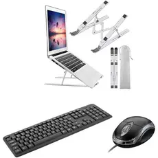 Kit Teclado e Mouse USB + Suporte Notebook Dobrável, Ajustável, Ergonômico | Home Office, Escritório