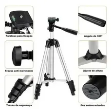 Tripé Profissional Premium 110cm Ajustável para Câmera, Celular, Projetor, Ring Light, Tablet