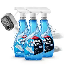 Kit 3 Limpa Tênis + Escova Spray Premium Espuma Provita 500ml Remove Sujeira Pesada Calçado Branco