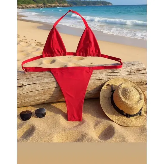 BIQUINI DE FITA COM REGULAGEM VERMELHO PARA BRONZEAMENTO MARQUINHA DE FITA