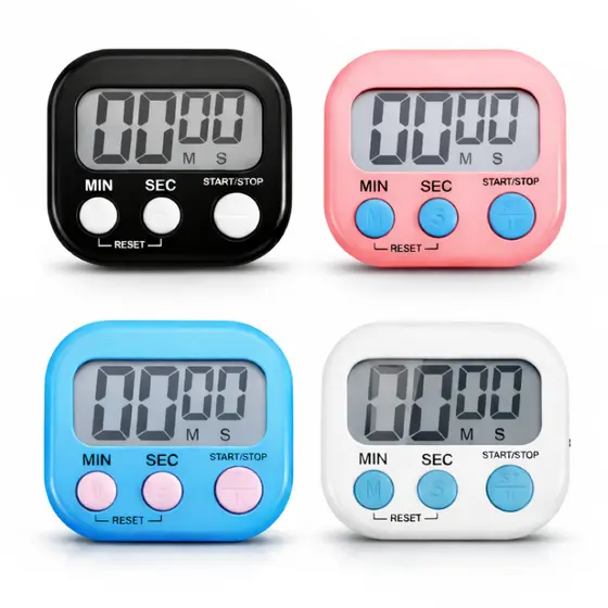 Relógio Timer Digital Temporizador Portátil Cronometro Magnético P/Cozinhar Preto Branco Rosa Azul