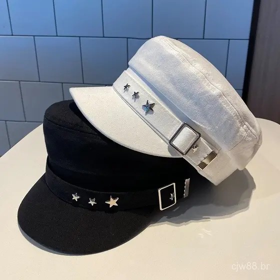 MR.YE Novos Chapéus De Algodão Chapéu De Boina Britânico Retro Feminino Estilo Militar Marinho Preto Estrela Logotipo Pi