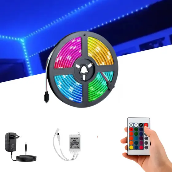 Fita LED 3528 SUPER LED ULTRA RGB 5M até 15M 12V 300 LEDS | 16 CORES IP20 Pronta Entrega Com e Sem Fonte