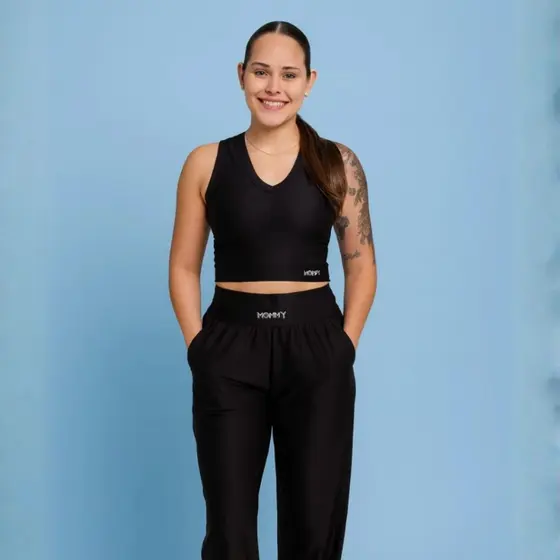 Conjunto Feminino Canelado Top Cropped Calça Pantalona Fitness Dia a Dia Estiloso Confortável