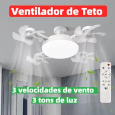 Ventilador de Teto Dobrável LED 50W/60W com Controle Remoto Ajuste de intensidade 3 cores e operação silenciosa Bivolt