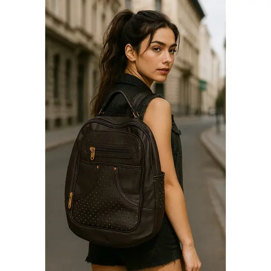 Mochila Costas Couro Sintetico Estilosa