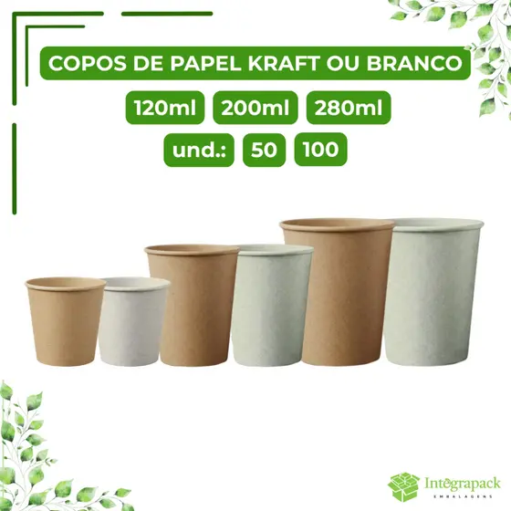 Copos de Papel Kraft ou Branco Copo Descartável Café Chá Bebidas Refrigerante Água Maratona