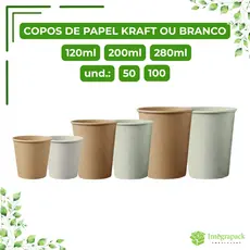 Copos de Papel Kraft ou Branco Copo Descartável Café Chá Bebidas Refrigerante Água Maratona