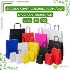 Sacola Kraft Colorida Delivery Com Alça Papel Reforçado Para Loja Presente Embalagem Comércio