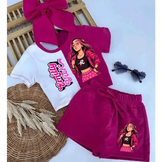 Conjunto infantil e juvenil Emily Vick blusa +short saia