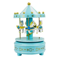 Enfeite Decorativo Mini Carrossel Azul Branco Rosa Vermelho Gira Música 17cm