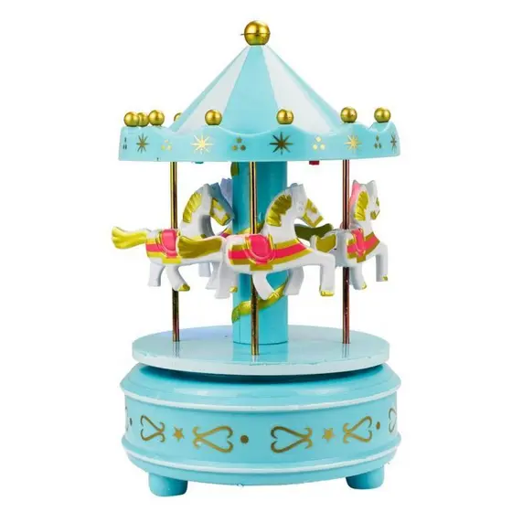 Enfeite Decorativo Mini Carrossel Azul ou Branco Gira Música Luzes 17cm